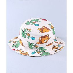 Babyhug Cotton Woven Two Layer Bucket Hat Animals Print White - 17 cm