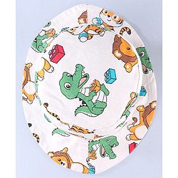 Babyhug Cotton Woven Two Layer Bucket Hat Animals Print White - 17 cm