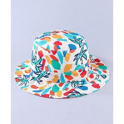 Babyhug Cotton Woven Two Layer Bucket Hat with Coconut Tree Print White - Diameter 17 cm