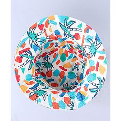 Babyhug Cotton Woven Two Layer Bucket Hat with Coconut Tree Print White - Diameter 17 cm