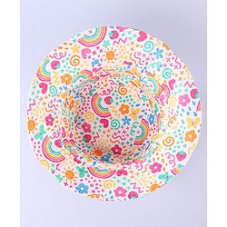 Babyhug Cotton Woven Two Layer Bucket Hat Rainbow Print White -Diameter  17 cm