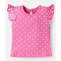 Babyhug Cotton Knit Frill Sleeves T-Shirts with Polka Dots & Floral Print Pack of 3 - Light Green & Pink