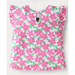 Babyhug Cotton Knit Frill Sleeves T-Shirts with Polka Dots & Floral Print Pack of 3 - Light Green & Pink