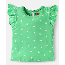 Babyhug Cotton Knit Frill Sleeves T-Shirts with Polka Dots & Floral Print Pack of 3 - Light Green & Pink