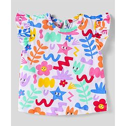Babyhug Cotton Knit Frill Sleeves T-Shirts With Floral & Polka Dot Print Pack Of 3 - Red & Blue