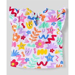 Babyhug Cotton Knit Frill Sleeves T-Shirts With Floral & Polka Dot Print Pack Of 3 - Red & Blue