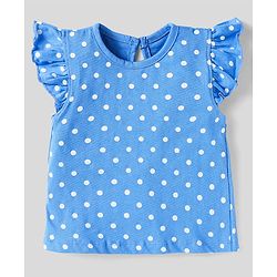 Babyhug Cotton Knit Frill Sleeves T-Shirts With Floral & Polka Dot Print Pack Of 3 - Red & Blue