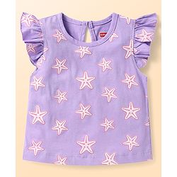 Babyhug Cotton Knit Frill Sleeves T-Shirts With Polka Dot & Sea Life Print Pack Of 3 - Pink & Purple