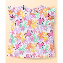 Babyhug Cotton Knit Frill Sleeves T-Shirts With Polka Dot & Sea Life Print Pack Of 3 - Pink & Purple