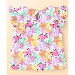 Babyhug Cotton Knit Frill Sleeves T-Shirts With Polka Dot & Sea Life Print Pack Of 3 - Pink & Purple