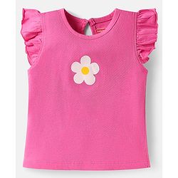 Babyhug Cotton Knit Frill Sleeves T-Shirts with Polka Dots & Floral Print Pack of 3 - Orange & Pink