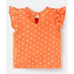 Babyhug Cotton Knit Frill Sleeves T-Shirts with Polka Dots & Floral Print Pack of 3 - Orange & Pink