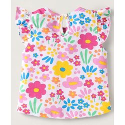 Babyhug Cotton Knit Frill Sleeves T-Shirts with Polka Dots & Floral Print Pack of 3 - Orange & Pink