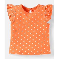 Babyhug Cotton Knit Frill Sleeves T-Shirts with Polka Dots & Floral Print Pack of 3 - Orange & Pink
