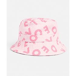 Babyhug 100% Cotton Woven Two Layer Bucket Hat Alphabet Print Pink- Diameter 16 cm