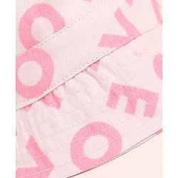 Babyhug 100% Cotton Woven Two Layer Bucket Hat Alphabet Print Pink- Diameter 16 cm