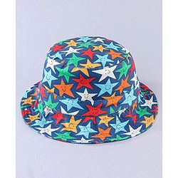 Babyhug Cotton Woven Two Layer Bucket Hat Star Print Navy- Diameter 17 cm