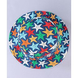Babyhug 100% Cotton Woven Two Layer Bucket Hat Star Print Navy- Diameter 17 cm