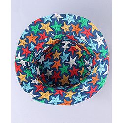 Babyhug 100% Cotton Woven Two Layer Bucket Hat Star Print Navy- Diameter 17 cm