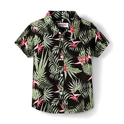 Babyhug Cotton Woven Half Sleeves Shirt & Denim Shorts Set with Leaves Print - Black