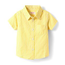 Babyhug Cotton Woven Half Sleeves Striped Shirt & Denim Shorts Set - Yellow & Blue
