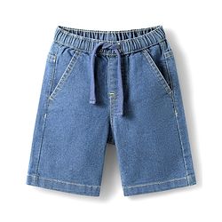 Babyhug Cotton Woven Half Sleeves Striped Shirt & Denim Shorts Set - Yellow & Blue