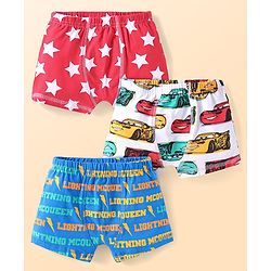 Babyhug Disney Single Jersey Knit Trunks With Cars Print Pack of 3 - Red White & Blue