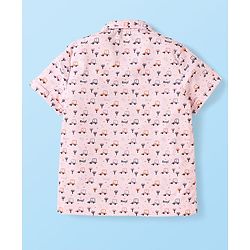 Babyhug Knit Half Sleeves Car Printed Shirt & Shorts Set with Bow & Suspender - Maroon & Light Pink