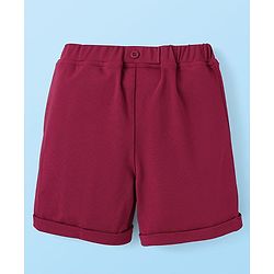 Babyhug Knit Half Sleeves Car Printed Shirt & Shorts Set with Bow & Suspender - Maroon & Light Pink