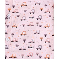 Babyhug Knit Half Sleeves Car Printed Shirt & Shorts Set with Bow & Suspender - Maroon & Light Pink