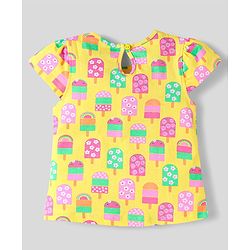 Babyhug Cotton Knit Sleeveless T-Shirts With Floral & Ice- Cream Print Pack Of 3 - Pink Yellow & White