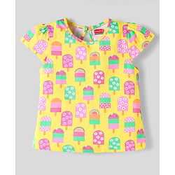 Babyhug Cotton Knit Sleeveless T-Shirts With Floral & Ice- Cream Print Pack Of 3 - Pink Yellow & White