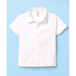 Babyhug Knit Half Sleeves Solid Shirt & Trouser With Bow & Suspender - White & Green
