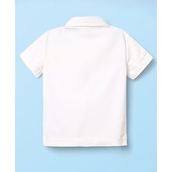 Babyhug Knit Half Sleeves Solid Shirt & Trouser With Bow & Suspender - White & Green