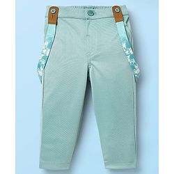 Babyhug Knit Half Sleeves Solid Shirt & Trouser With Bow & Suspender - White & Green