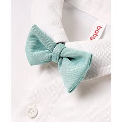Babyhug Knit Half Sleeves Solid Shirt & Trouser With Bow & Suspender - White & Green