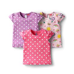 Babyhug Cotton Knit Cap Sleeves T-Shirts with Hearts & Polka Dots Print Pack of 3 - Pink & Lavender