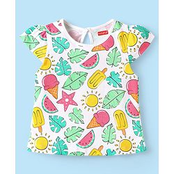 Babyhug Cotton Knit Half Sleeves T-Shirts With Tropical Print Pack Of 3 - Dark Pink Yellow & White
