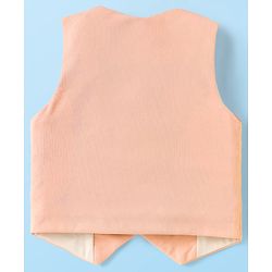 Babyhug Knit Full Sleeves Solid 3 Piece Party Suit With Bow - Peach & White