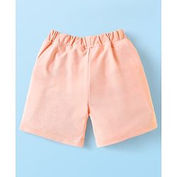Babyhug Knit Full Sleeves Solid 3 Piece Party Suit With Bow - Peach & White