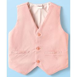 Babyhug Knit Full Sleeves Solid 3 Piece Party Suit With Bow - Peach & White
