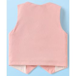 Babyhug Knit Full Sleeves Solid 3 Piece Party Suit With Bow - Peach & White