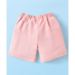 Babyhug Knit Full Sleeves Solid 3 Piece Party Suit With Bow - Peach & White