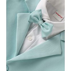 Babyhug Knit Half Sleeves Solid 3 Piece Party Suit With Bow - Mint Green