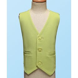 Babyhug Woven Full Sleeves Solid Color 3 Piece Party Suit with Shirt Waistcoat Trousers and Bow - White & Light Green