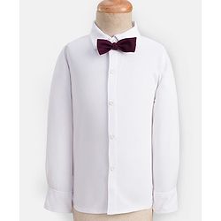 Babyhug Knit Full Sleeves Solid 3 Piece Party Suit With Bow Applique - Wine & White