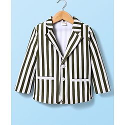Babyhug Knit Full Sleeves Striped Blazer With NYC Printed T-Shirt - Olive Green & White