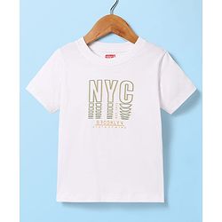 Babyhug Knit Full Sleeves Striped Blazer With NYC Printed T-Shirt - Olive Green & White
