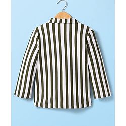 Babyhug Knit Full Sleeves Striped Blazer With NYC Printed T-Shirt - Olive Green & White