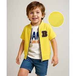 Babyhug Knit Half Sleeves Jacket With Text Printed Inner Tee - Yellow & White